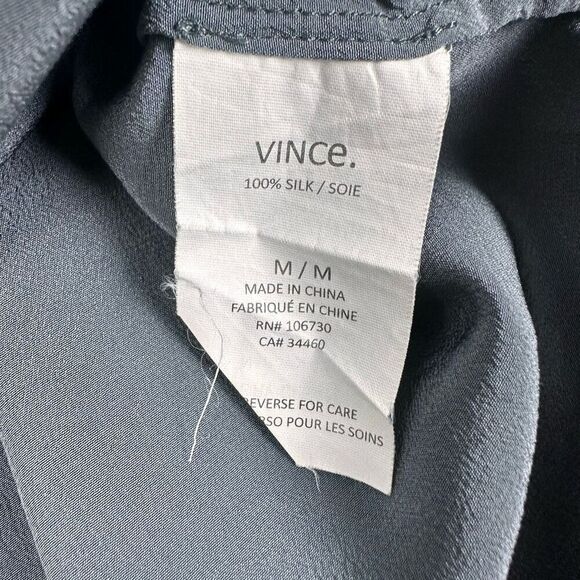 Vince Medium Half Placket Tuxedo Silk Blouse V-Neck Gray Top - Picture 7 of 8